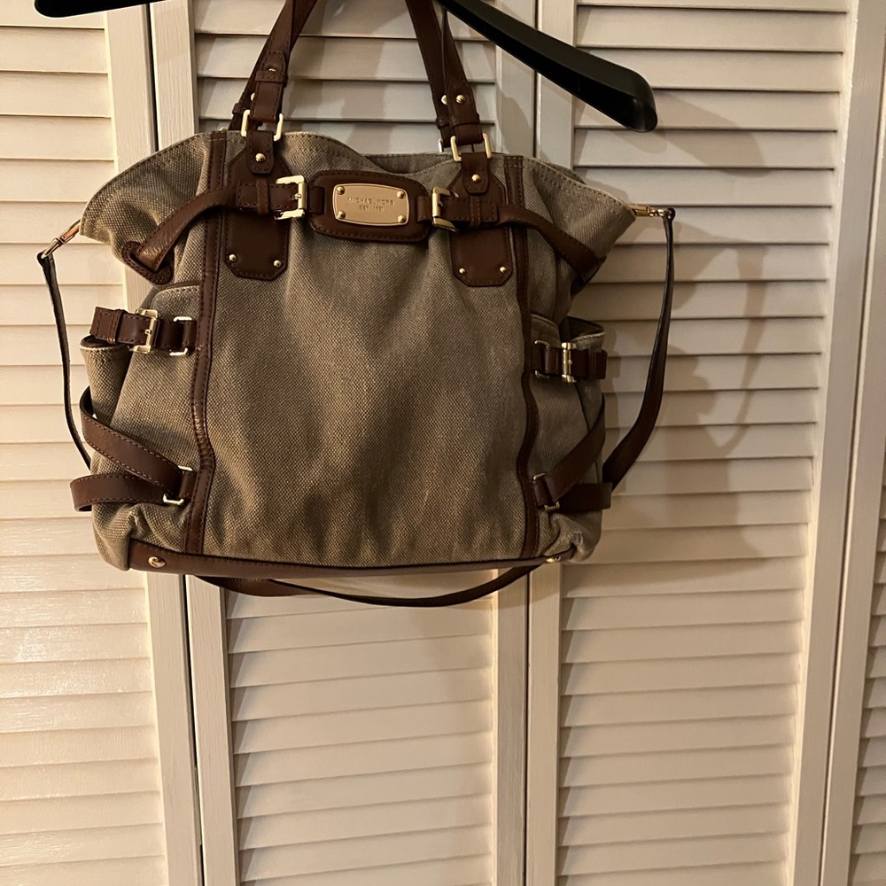 KORS Michael Kors leather and linen large bag